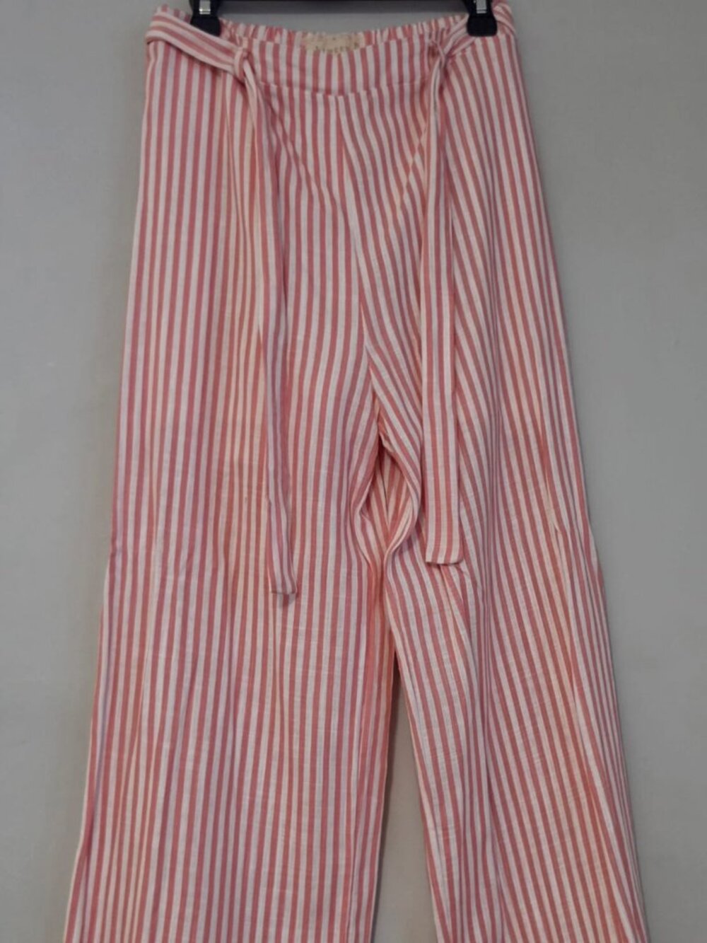 Girls' Pink and White Vertical Striped Wide-Leg Tie-Waist Pants